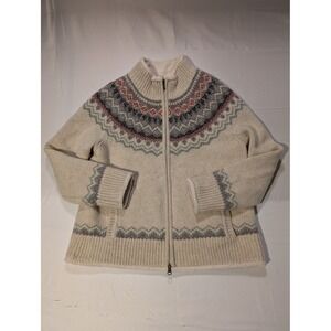 LL Bean Womens Large Fair Isle Lambswool Zip Up Sweater 506107